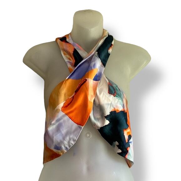 River Island Eco Couture Silky Halterneck Wrap Crop Top NWT - Picture 3 of 8